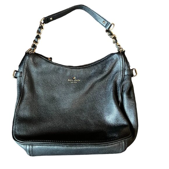 Kate Spade Pine Street Finley Black Pebbled Leather Hobo Shoulder Bag, 12.5 x 10 - Picture 1 of 8
